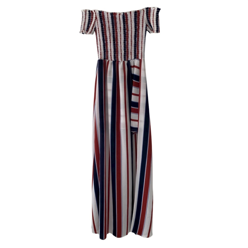 J for Justify Off the Shoulder Short Romper Dress Juniors Sz Small Striped Maxi
